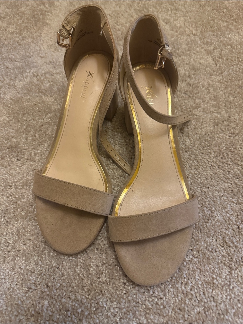 Xhilaration Tan Suede Ankle Strap Block Heels